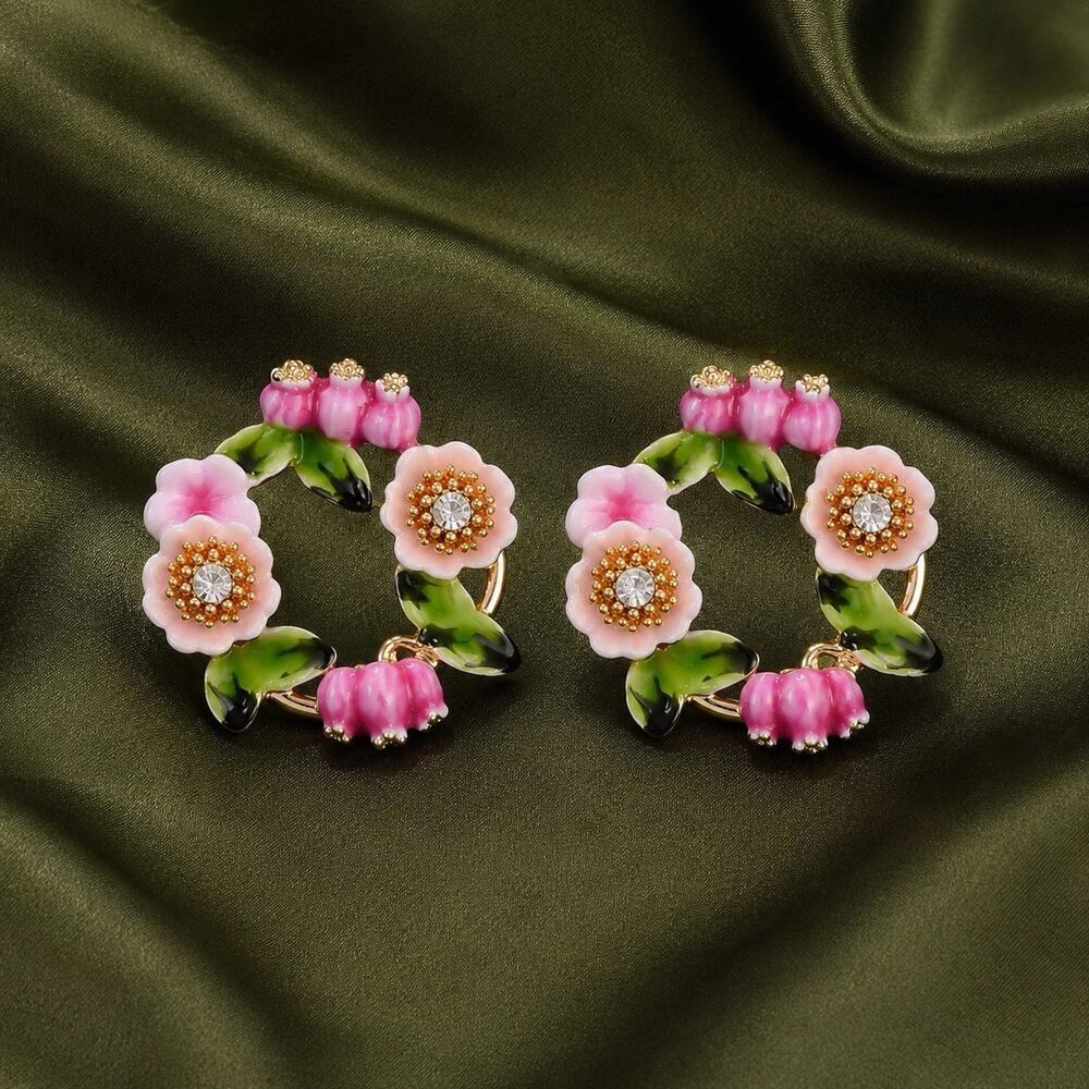Flower Earrings Wreath CZ Gold Garden Boho Cottagecore French Designer Y2K Fairy